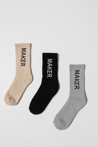 MAKER Luxe Crew Sock in Black, Sand & Galacier